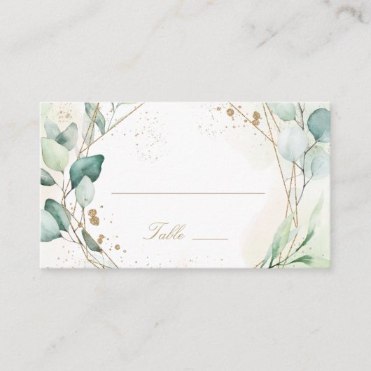 Eucalyptus Greenery Gold Geometric Rustic Wedding Plaatskaartje (Voorkant)