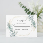 Eucalyptus Greenery Gold Geometric Rustic Wedding RSVP Kaartje (Staand voorkant)