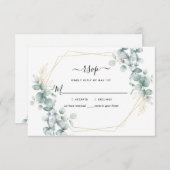 Eucalyptus Greenery Gold Geometric Rustic Wedding RSVP Kaartje (Voorkant / Achterkant)