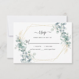 Eucalyptus Greenery Gold Geometric Rustic Wedding RSVP Kaartje