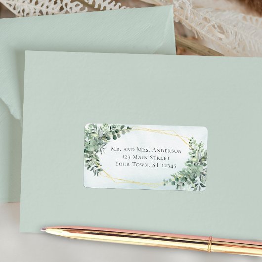 Eucalyptus Greenery Gold Geometric Wedding Address Etiket