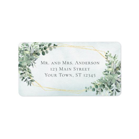 Eucalyptus Greenery Gold Geometric Wedding Address Etiket (Voorkant)
