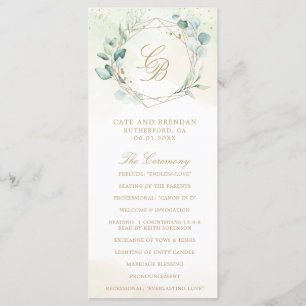 Eucalyptus Greenery Gold Geometric Wedding Programmakaart