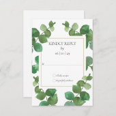 Eucalyptus Greenery Gold Geometric Wedding RSVP Kaartje (Voorkant / Achterkant)