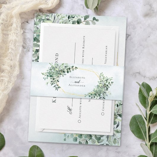 Eucalyptus Greenery Gold Geometric Wedding Uitnodigingen Wikkel