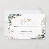Eucalyptus greenery gold glitter bruiloft RSVP kaartje (Voorkant)