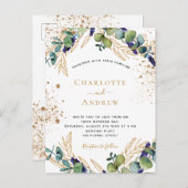 Eucalyptus greenery gold glitter elegant bruiloft uitnodiging briefkaart (Voorkant / Achterkant)