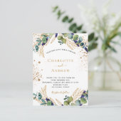 Eucalyptus greenery gold glitter elegant bruiloft uitnodiging briefkaart (Staand voorkant)