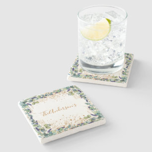 Eucalyptus greenery Gold glitter familienaam Stenen Onderzetter