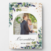 Eucalyptus greenery gold glitter foto bruiloft fotoplaat (voorkant)