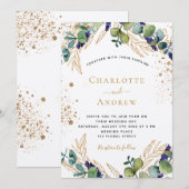Eucalyptus greenery gold glitter luxe bruiloft kaart (Voorkant / Achterkant)