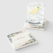 Eucalyptus greenery gold glitter name script stenen onderzetter (Zijkant)