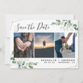 Eucalyptus Greenery Gold Glitter Photo Weddenschap Save The Date (Voorkant)