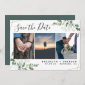 Eucalyptus Greenery Gold Glitter Photo Weddenschap Save The Date (Voorkant / Achterkant)