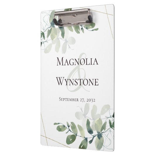 Eucalyptus Greenery Gold Glitter Weddenschap Monog Klembord (Links)