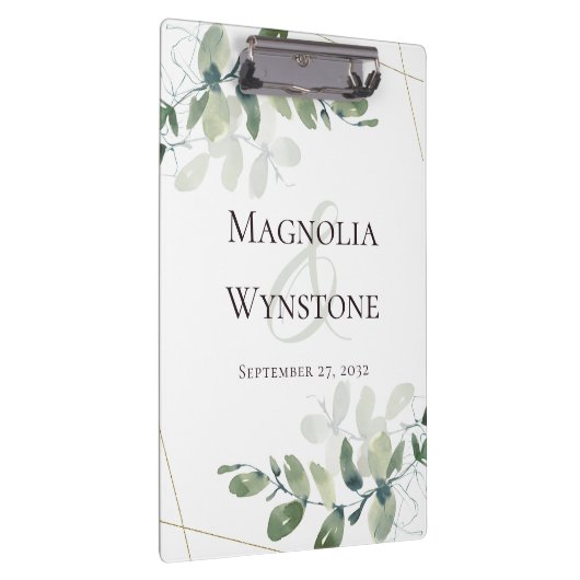 Eucalyptus Greenery Gold Glitter Weddenschap Monog Klembord (Rechts)