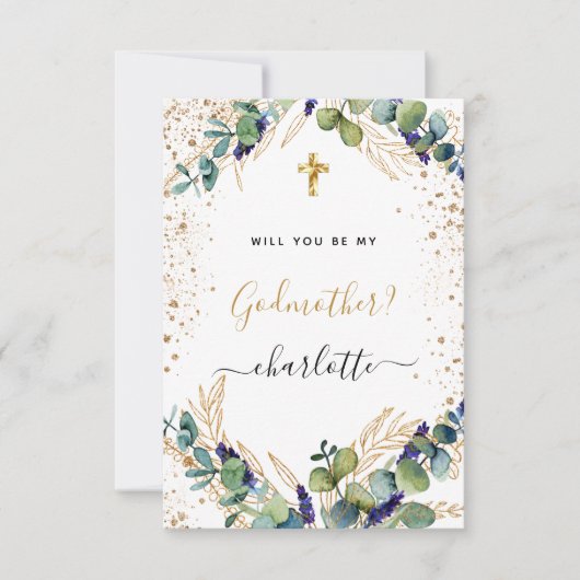 Eucalyptus greenery gold godmoessvoorstel kaart (Voorkant)