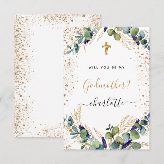 Eucalyptus greenery gold godmoessvoorstel kaart (Voorkant / Achterkant)