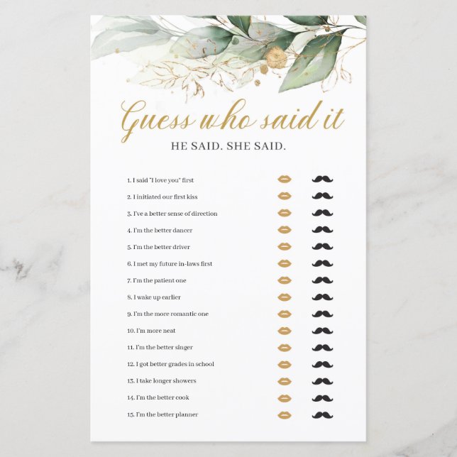 Eucalyptus greenery gold gok wie het spel zei (Voorkant)