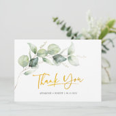 Eucalyptus Greenery Gold Hand-Lettered Wedding Bedankkaart (Staand voorkant)
