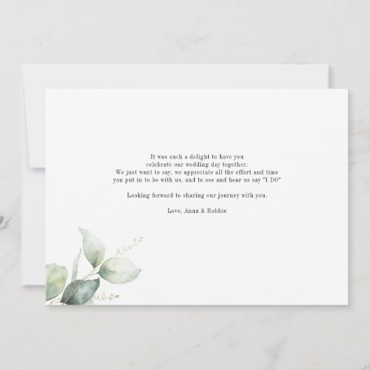 Eucalyptus Greenery Gold Hand-Lettered Wedding Bedankkaart (Achterkant)