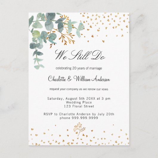 Eucalyptus greenery gold hearts vocht vernieuwing uitnodiging briefkaart (Voorkant)