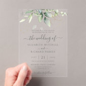 Eucalyptus Greenery Gold Leaves Botanical Wedding Acryl Uitnodigingen (Insitu (Draagbaar))