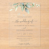 Eucalyptus Greenery Gold Leaves Botanical Wedding Acryl Uitnodigingen (Voorkant)