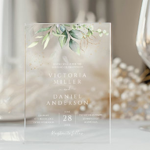 Eucalyptus Greenery Gold Leaves Botanical Wedding Acryl Uitnodigingen