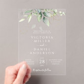 Eucalyptus Greenery Gold Leaves Botanical Wedding Acryl Uitnodigingen (Insitu (Draagbaar))