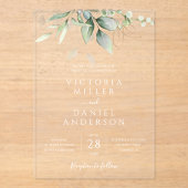 Eucalyptus Greenery Gold Leaves Botanical Wedding Acryl Uitnodigingen (Voorkant)
