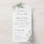 Eucalyptus Greenery Gold Leaves Botanical Wedding All In One Uitnodiging (Binnen)