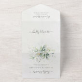 Eucalyptus Greenery Gold Leaves Botanical Wedding All In One Uitnodiging (Buitenkant)