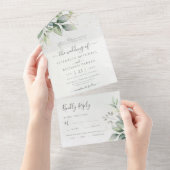 Eucalyptus Greenery Gold Leaves Botanical Wedding All In One Uitnodiging (Afscheurbaar)