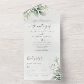 Eucalyptus Greenery Gold Leaves Botanical Wedding All In One Uitnodiging (Binnen)