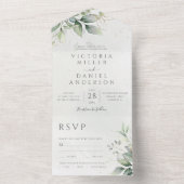 Eucalyptus Greenery Gold Leaves Botanical Wedding All In One Uitnodiging (Binnen)