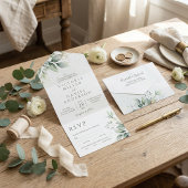 Eucalyptus Greenery Gold Leaves Botanical Wedding All In One Uitnodiging