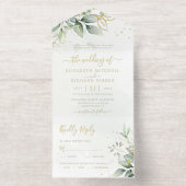 Eucalyptus Greenery Gold Leaves Botanical Wedding All In One Uitnodiging (Binnenkant)