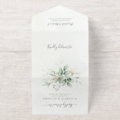 Eucalyptus Greenery Gold Leaves Botanical Wedding All In One Uitnodiging (Buiten)