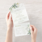 Eucalyptus Greenery Gold Leaves Botanical Wedding All In One Uitnodiging (Uittrekbaar)