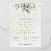 Eucalyptus Greenery Gold Leaves Botanical Wedding Folie Uitnodiging (Voorkant)