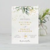 Eucalyptus Greenery Gold Leaves Botanical Wedding Folie Uitnodiging (Staand Voorkant)