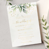 Eucalyptus Greenery Gold Leaves Botanical Wedding Folie Uitnodiging