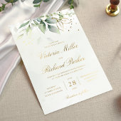 Eucalyptus Greenery Gold Leaves Botanical Wedding Folie Uitnodiging