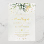 Eucalyptus Greenery Gold Leaves Botanical Wedding Folie Uitnodiging (Voorkant)