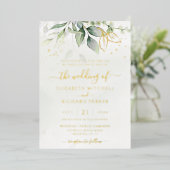 Eucalyptus Greenery Gold Leaves Botanical Wedding Folie Uitnodiging (Staand Voorkant)