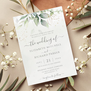 Eucalyptus Greenery Gold Leaves Botanical Wedding Kaart