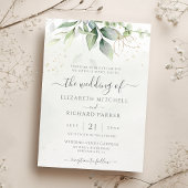 Eucalyptus Greenery Gold Leaves Botanical Wedding Kaart