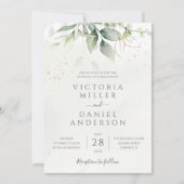 Eucalyptus Greenery Gold Leaves Botanical Wedding Kaart (Voorkant)