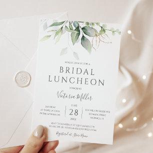 Eucalyptus Greenery Gold Leaves Bridal Luncheon Kaart